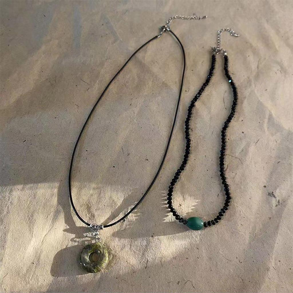 Fashion Small Peace Buckle Bead Pendant Necklace Vintage Layered Choker Necklace Jewelry Adjustable Clavicle Chain
