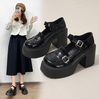 Kulatá hlava Muffin Silné dno Vysoké podpatky College Single Boots Beanie Silné s přezkou na opasek s dámskými botami Módní dámské letní prodyšné boty