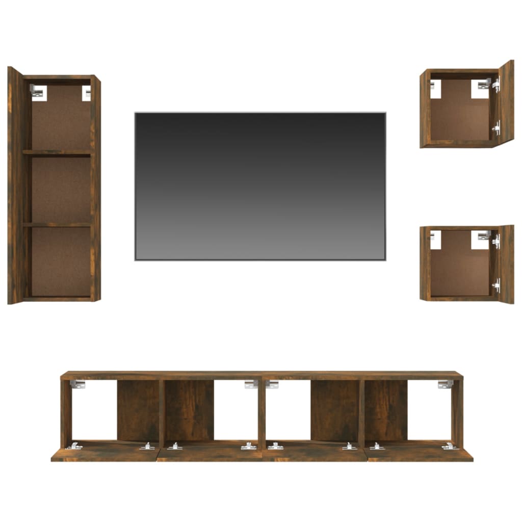 5 Piece TV Cabinet Set Smoked Oak Effect Particleboard
