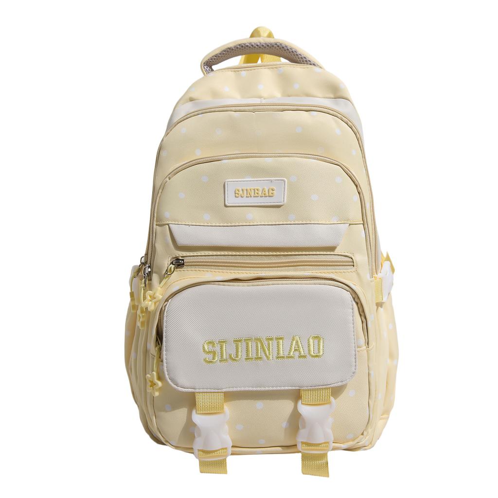 Girls Student Backpack with Polka Dot Color Block Design, Lightweight Bookbag with Padded Back Support for and High School Teens