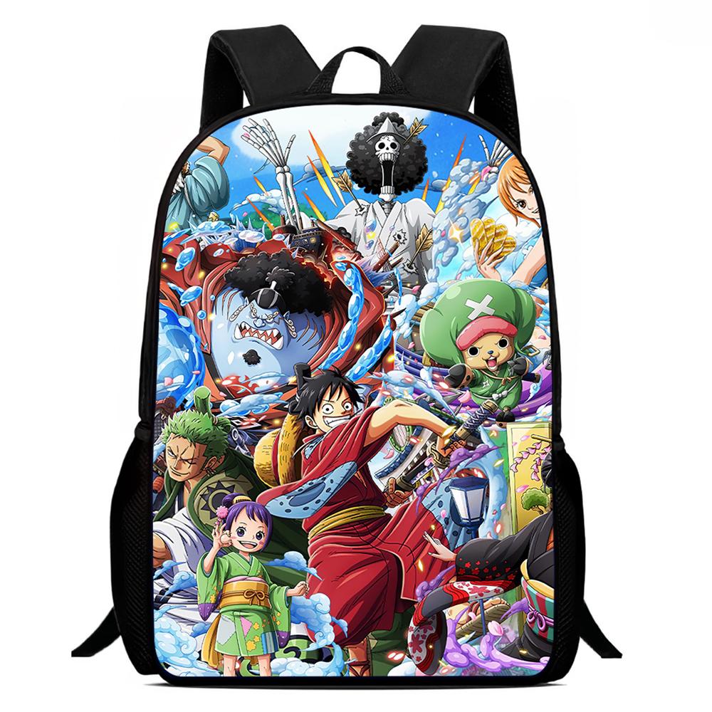 One Piece Mochila Escolar 15-Inch Large Capacity Durable Lightweight Adjustable Cartoon School Backpack Unisex For Kids Age 6-10