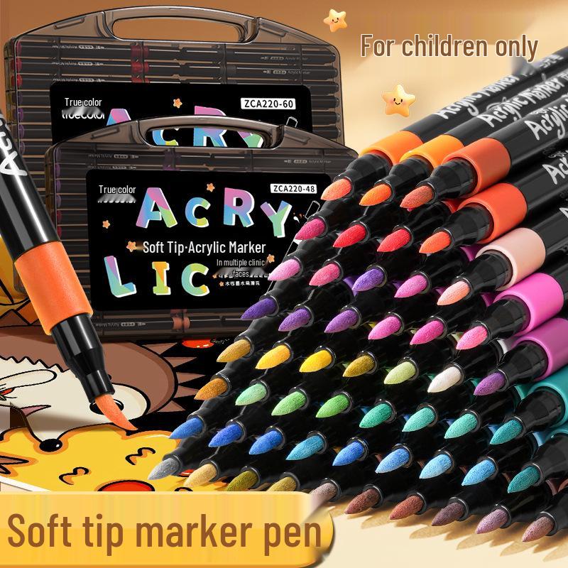 Pack de 80 Rotuladores Acrílicos de Punta Suave Color Verdadero - Caja Negra, No Manchan y Apilables para Arte Estudiantil