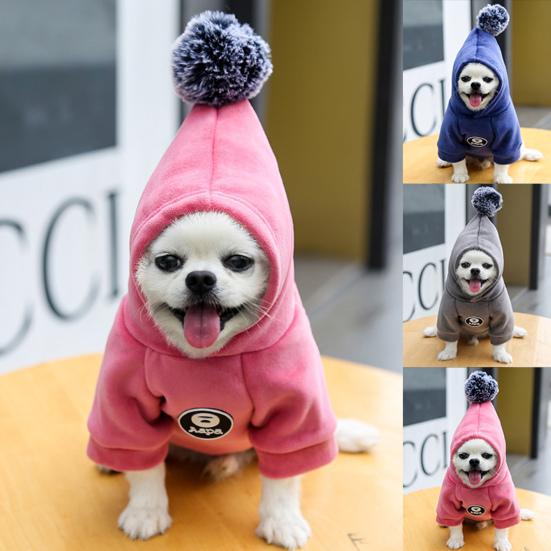 Pet Hoodie Pom Pom Keep Warmth Skin-friendly Thickened Dogs Hooded Sweatshirt for Winter