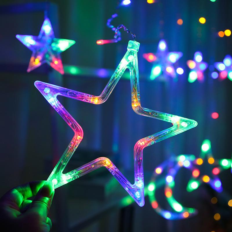 LED Star and Moon Curtain Lights - Waterproof Decorative String Lights for Birthday, Party, and Holiday Décor