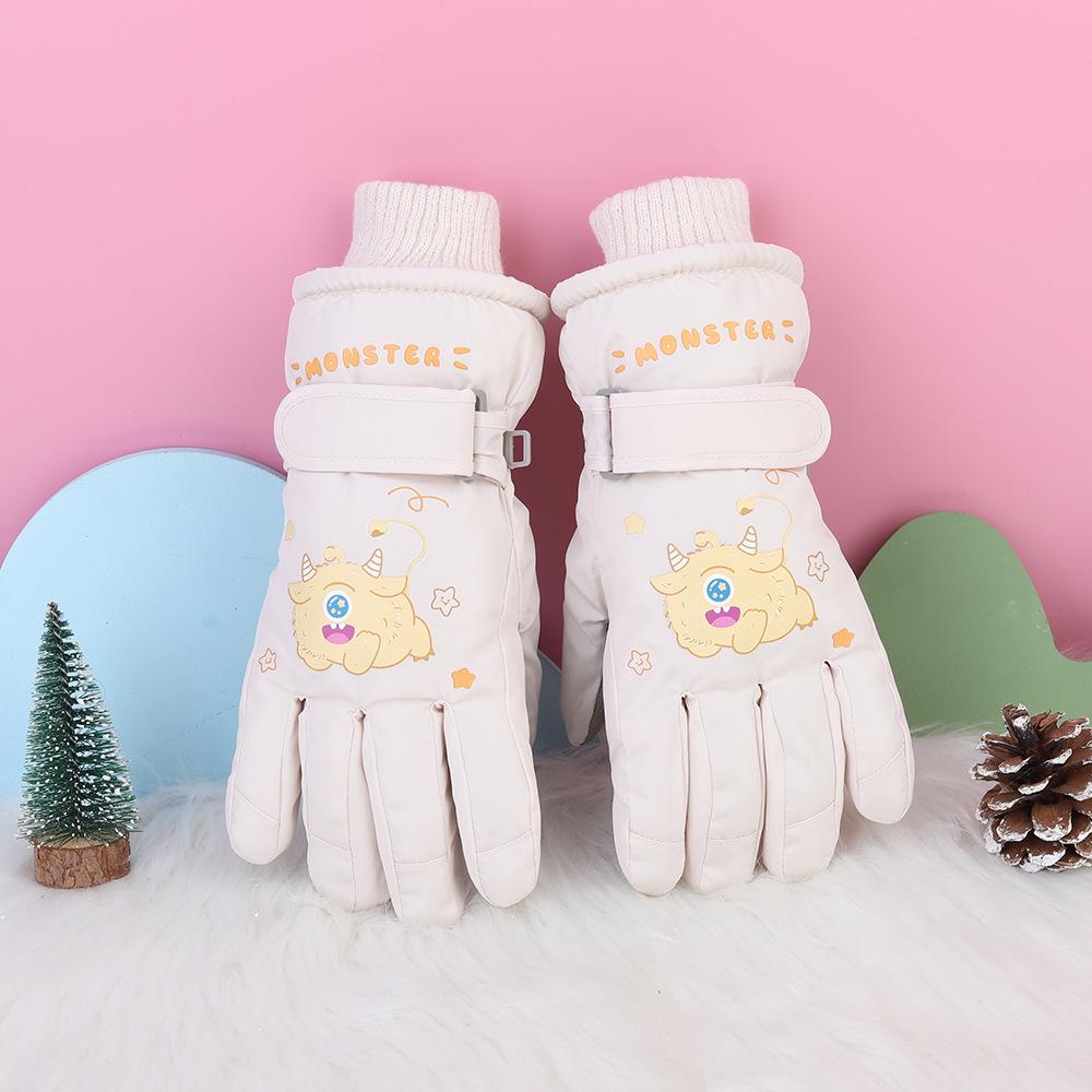 Children's Winter Ski Gloves: Thick, Cold-Proof, Waterproof, Windproof, Non-Slip, Warm Cotton for Ages 3-17.