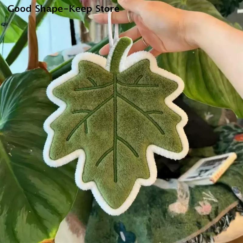 Thick Absorbent Coral Fleece Hanging Towel For Cute Creative Plant Leaf Shape Hand Towel Kitchen Bathroom Handkerchief