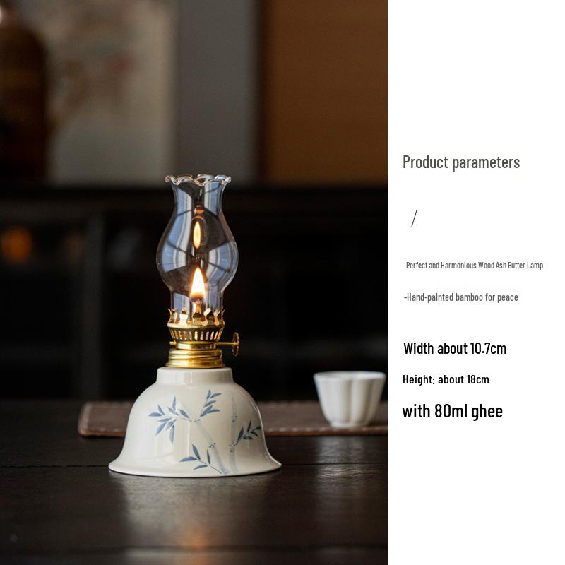 Retro Chinese Ceramic Kerosene Butter Lamp - Nostalgic Indoor Decor