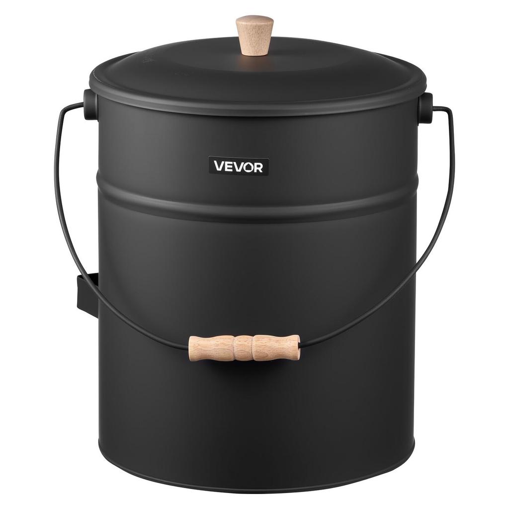Ascheeimer, 4 Stück mit Deckel, Schaufel, Besen und Handschuhe, Metall Kamin Holzkohle Eimer und Ascheeimer, 15L Große Kapazität für Kamin, Feuerstellen, Holz