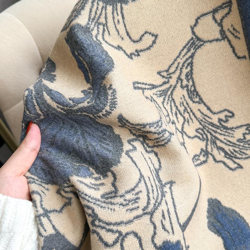 Versatile Mori Contrasting Colors Double-Sided Imitation Cashmere Scarf Winter High-End Warm Shawl Women