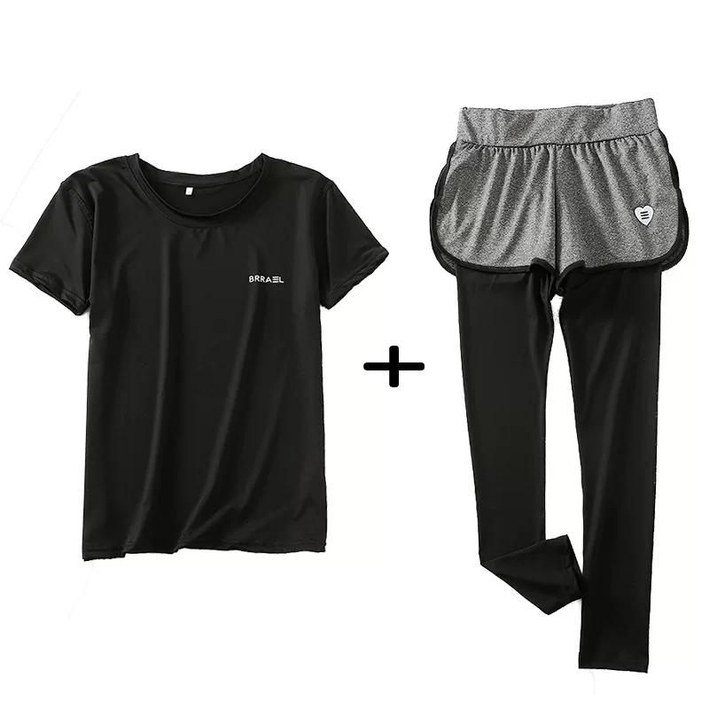 South korea Stretch Women's Sports Shorts Running Plus size Casual Fitness Yoga Suit Quick-Drying Fake Two-Piece Tight Trousers
