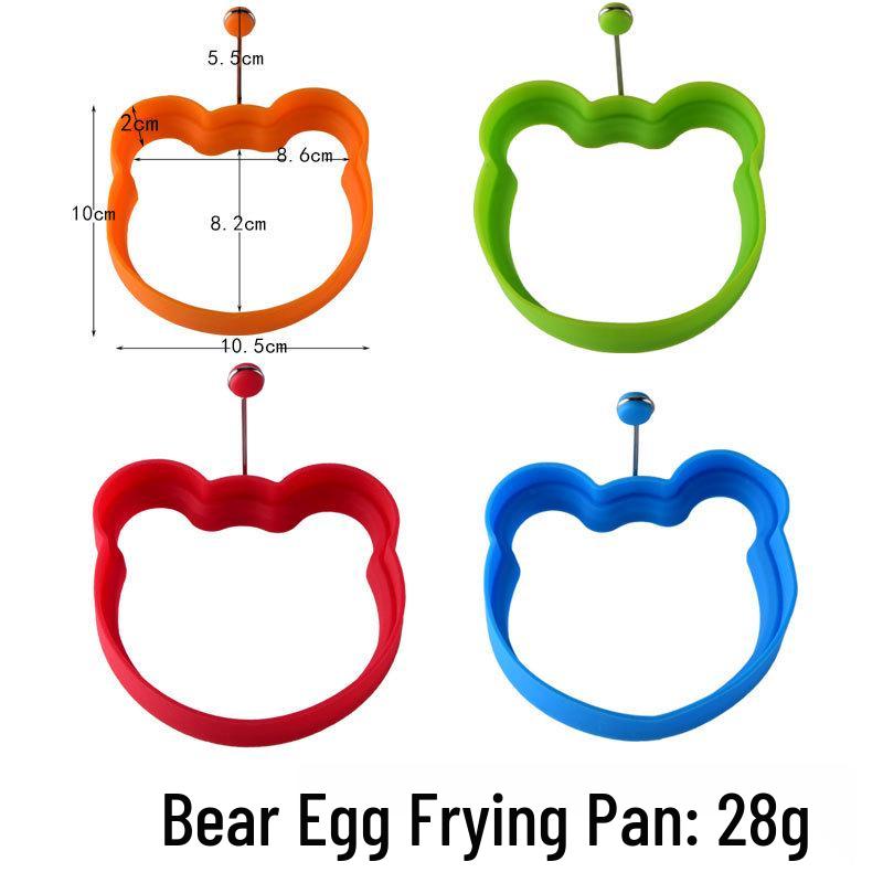 Cartoon Heart-Shaped Silicone Egg Frying Pan Ring with Handle - Nonstick Pancake Mold Cooking Tool