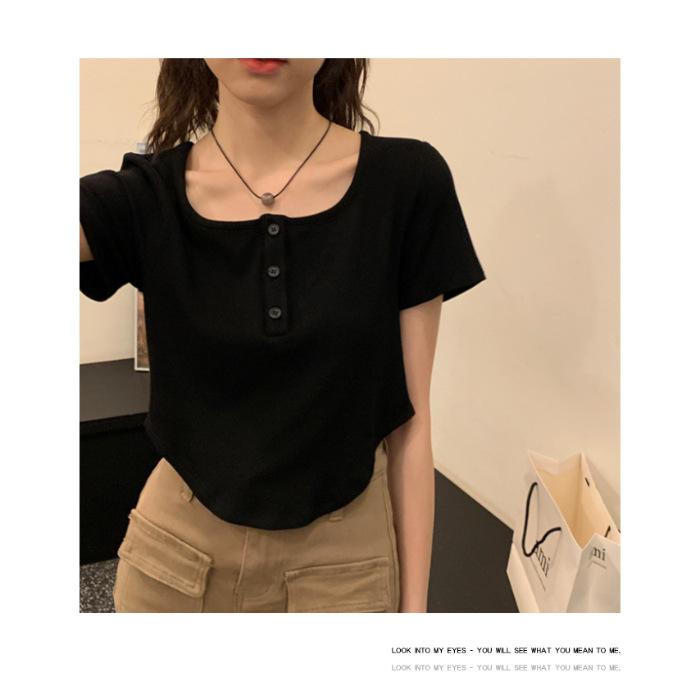 Short T-shirt women's summer new Korean version casual and thin inside student slim-fitting high-waisted student top trendy