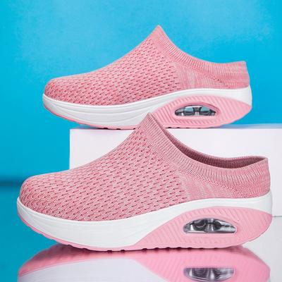 Large Size Fly-woven Women's Shoes Breathable Mesh Casual Sports Shoes Women's Thick Soles Increase In Height and One Pedal Lazy Shoes