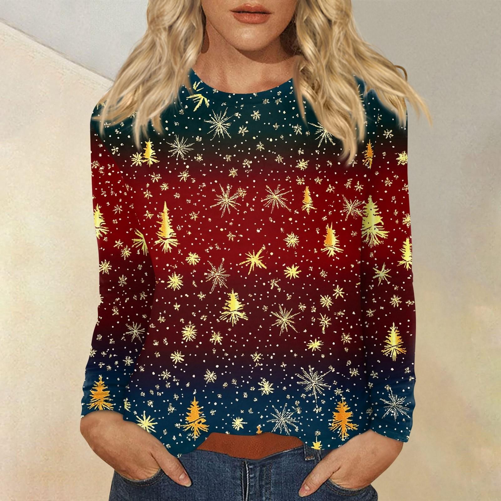 

Рубашки с длинным рукавом для женщин, милые футболки с принтом на Рождество, блузки, повседневные топы больших размеров, пуловеры L жёлтый