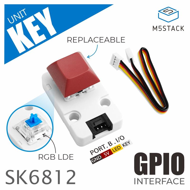 

M5Stack Механический ключ, кнопка, ось, однокнопочный ввод, интерактивный блок SK6812, программируемая полноцветная RGB-лампа