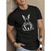 European Sizes Men's Polyester Crew Neck T-Shirt with Geometric Rabbit Print, Casual Summer Knit Fabric Top with Slight Stretch, Regular Fit
