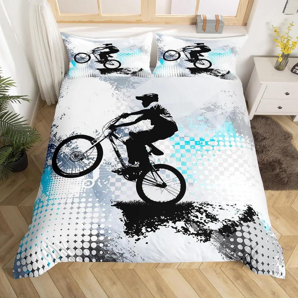 Bicycle Rider Duvet Cover Toddler Size for KidsMountain Bike Bedding Set for Teens AdultsWatercolor Quilt Cover
