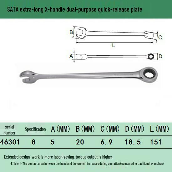 SATA Extra Long Dual-Use X-Handle Quick Ratchet Wrench (Model 46301-46312)