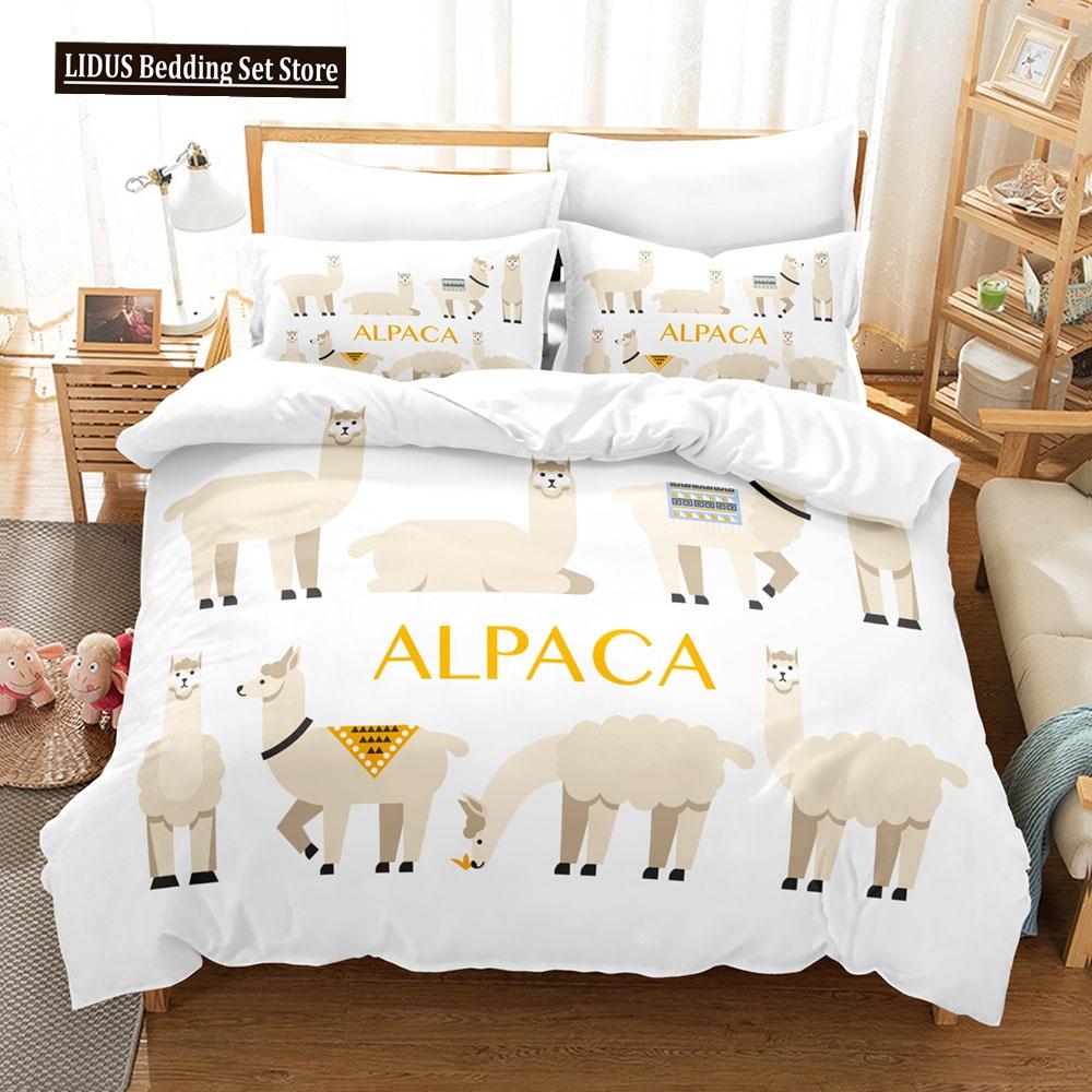 Cartoon Goat Duvet Cover Set Cute Kawaii White Goat White Background King Queen Size For Girls Boys Gift Polyester Bedding Set