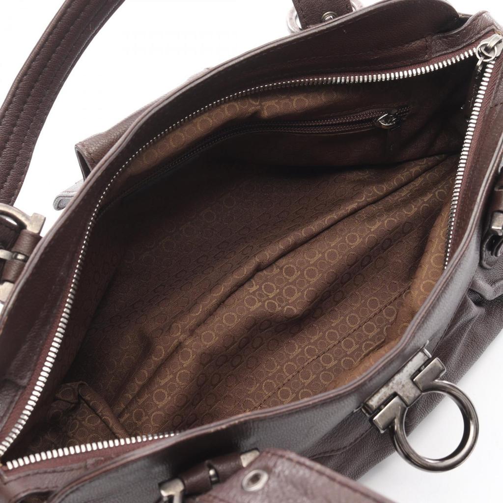 Used Salvatore Ferragamo Gancini Handbag leather Brown Used Women