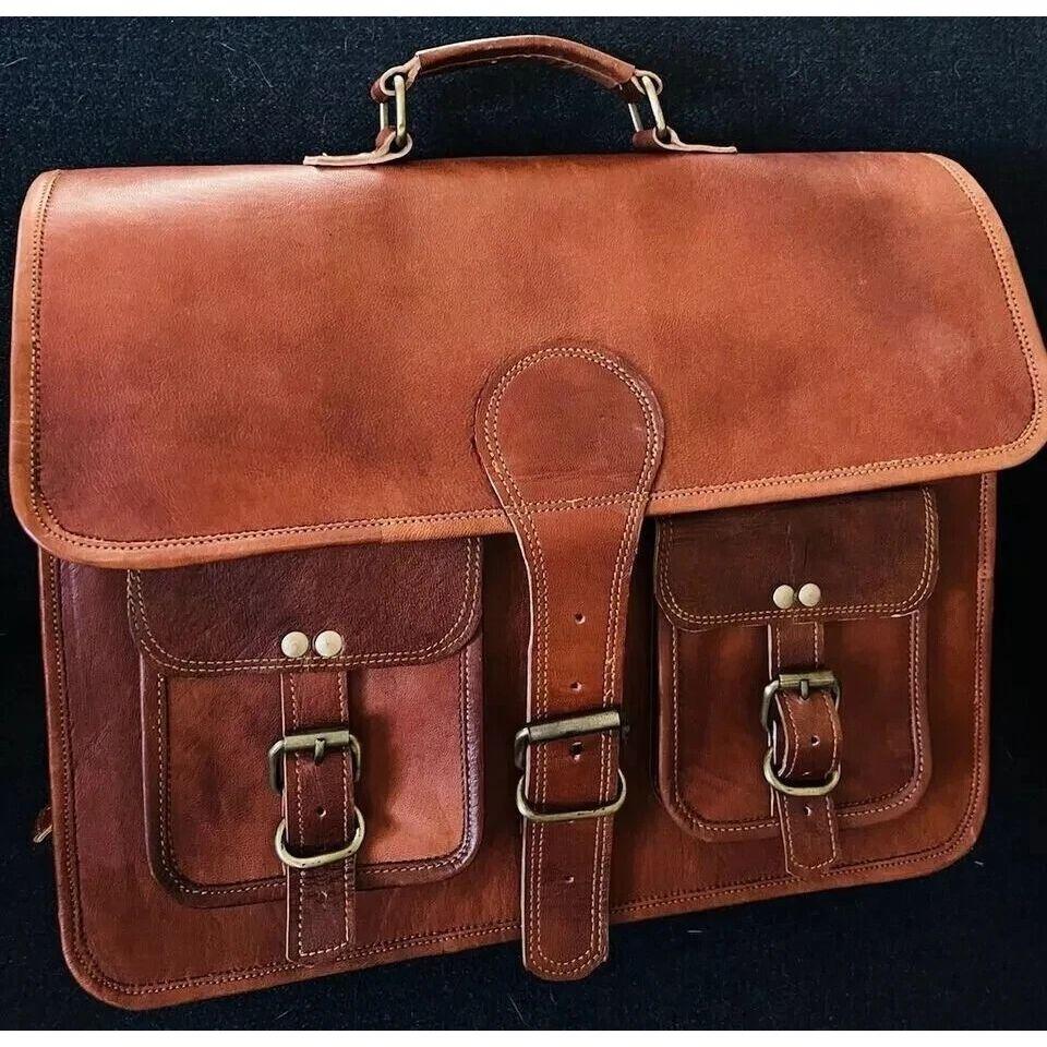 

Сумка Козья кожа Натуральная Коричневая Мужская Мессенджер для ноутбука Портфель Винтаж 15 x 11 x 4 in