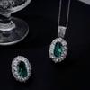 Elegant Retro European & American Style Colored Gemstone Emerald Necklace & Ring Set