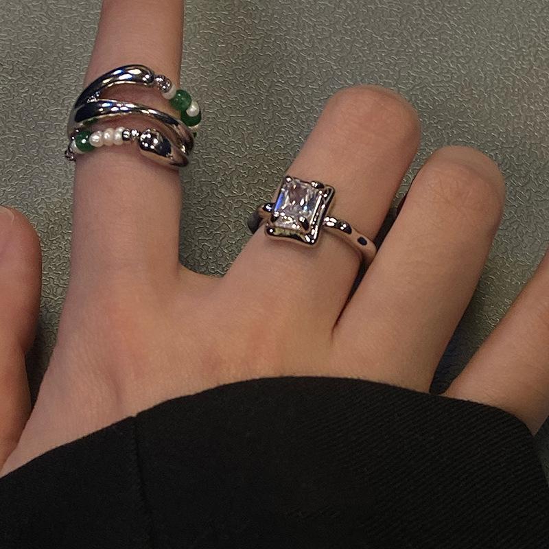 Trendy Geometric Mirror Finish Adjustable Ring Featuring Shimmering Zircon Stones Couples For