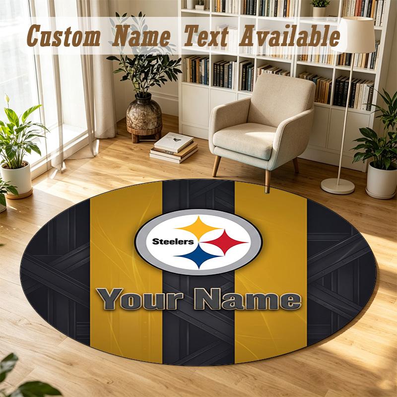 Round Rug Custom NamePittsburgh Steelers Pattern Non Slip Carpet Home Floor Decor