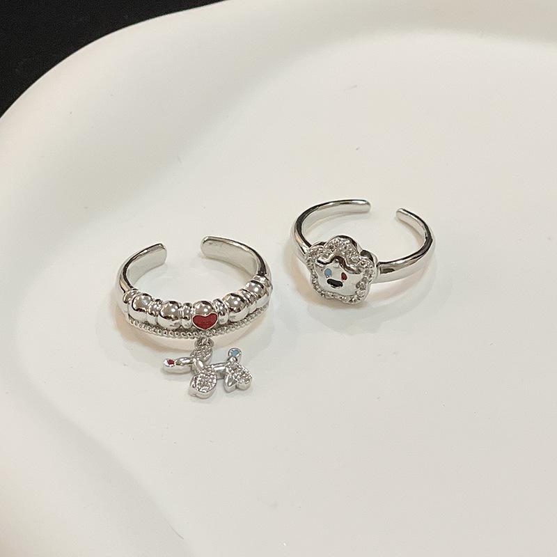 Cold Wind Dripping Oil Dog Colored Ring Female Niche Design Feeling Smiley Face Flower Rainbow Index Finger Open Ring