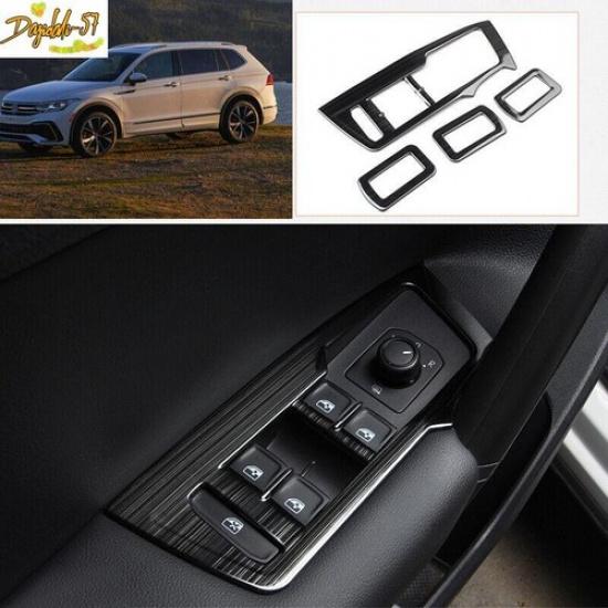 Black For VW Tiguan 2018-  Titanium Window Lift Panel Switch Cover Trim