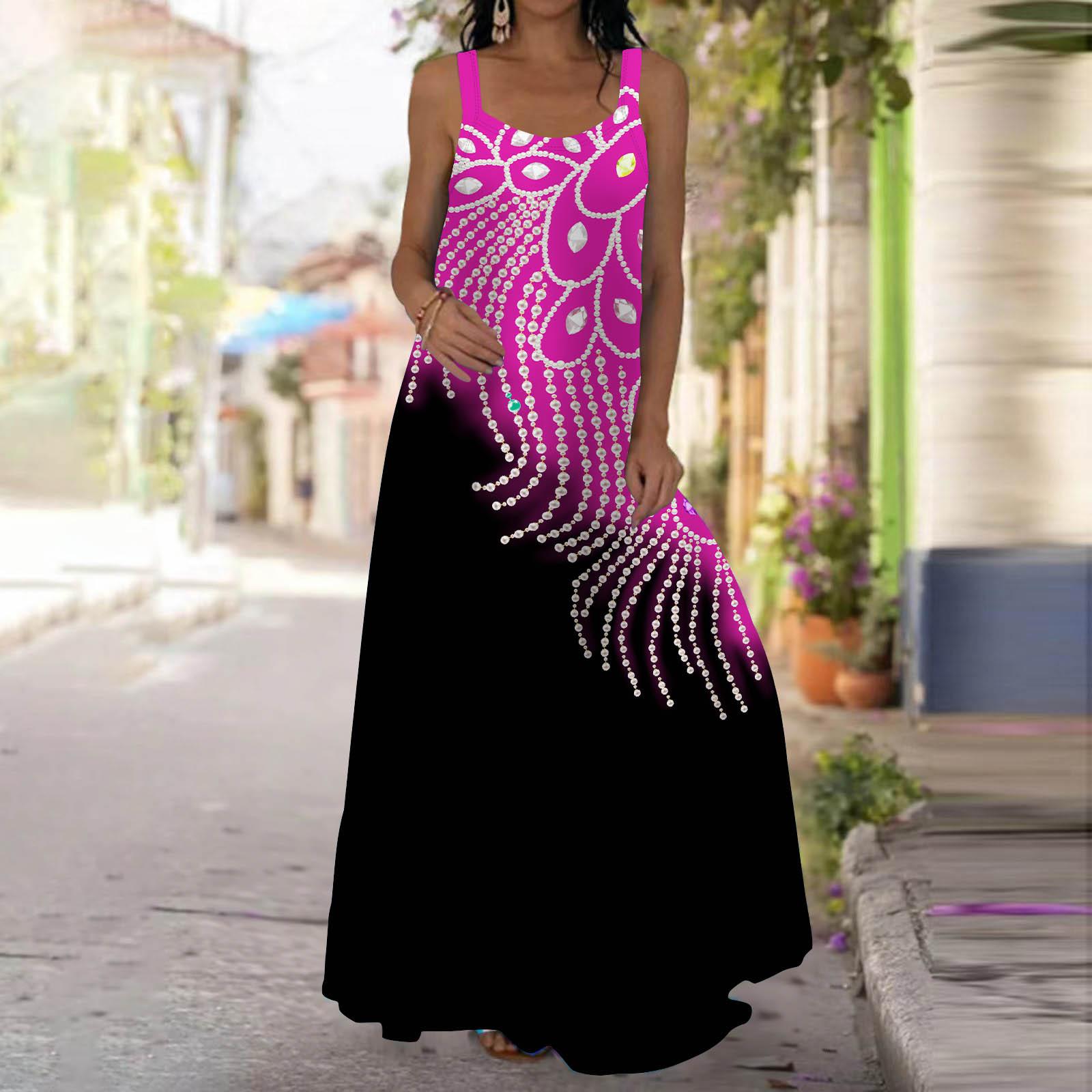 

Женское платье-комбинация, длинное платье с принтом в виде цветка и жемчуга, весна и лето, V-образный вырез, для отдыха и отпуска 8XL розовый