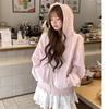 Zipper Cardigan Jacket Women's Sweet Pink Hoodies Woman Tops Ruffles Spring Autumn Sweatshirts Hooded