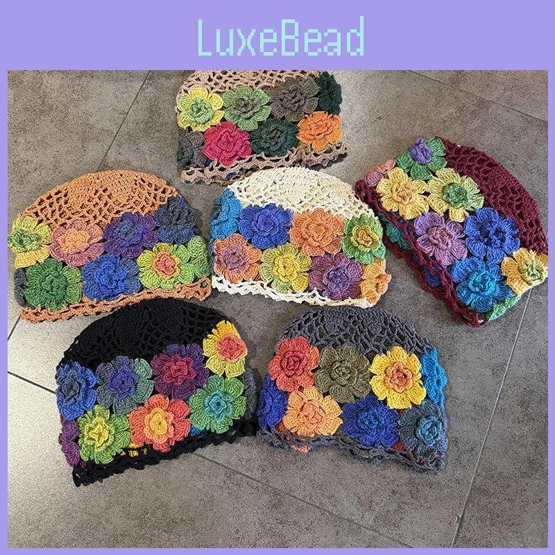 Knitted Style Ethnic Hat With Hollow Out Design And Flower Decoration For Daily