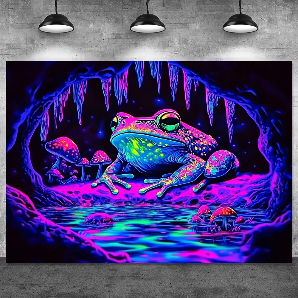 VIKAMA Psychedelic Frog Cave Tapestry Neon Glow Art Living Room Sofa Backdrop Wall Decor Room Accent Home Decor