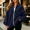 Women's Long Sleeve Baseball Collar Zipper Jacket, Loose Fit, Color