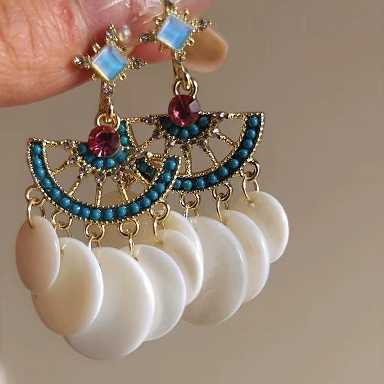 Bohemian Feather Seed Bead Tassel Earrings - Retro Ethnic Dangle Jewelry