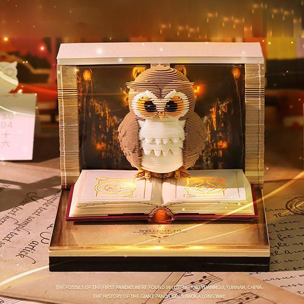 2026 Paper Sculpture Calendar Time Piece Calendar 3DTear Away Mini Desk Calendar Owl-Shaped Tear Away Carving Time Piece Notepad