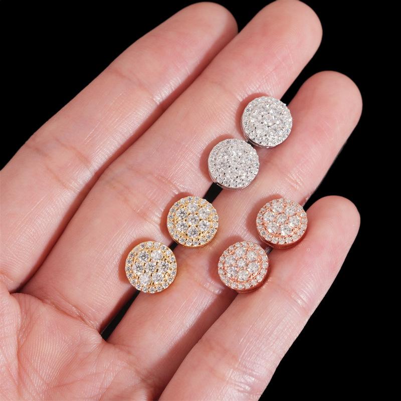 Full Moissanite D Color Women's Hip-hop Round Earrings 925 Silver Screw Ear Stud High Quality Fine Jewelry for Women men Gift
