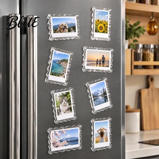 Magnetic Picture Display Holder 1/10 Pairs Clear Acrylic Photo Frame Magnet for Fridge Instant Photos Frames with Scalloped Edges Refrigerator