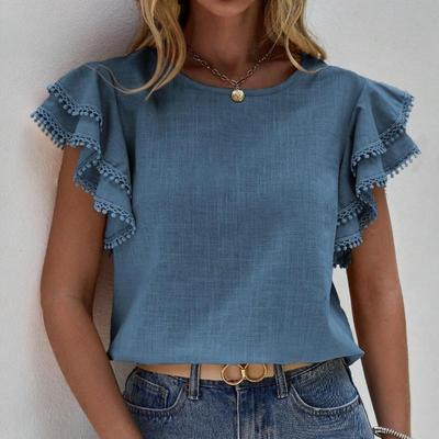 Damesmode Casual Zomer Lente Effen Kleur Print Korte Mouw O-hals Blouses & Shirts