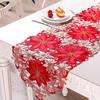 BHBL Christmas Table Runner, Poinsettia Holly Leaf Embroidered Table Linens for Christmas Decorations 15 X 86 Inch