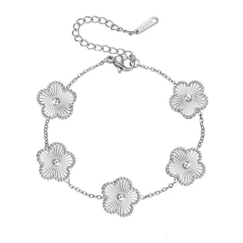 EVISPOL Edelstahl Damen Kleeblatt Armband Persönlichkeit Doppelseitig Pflaumenblüte Pflanze Fünfblättrige Blume Verstellbares Armband