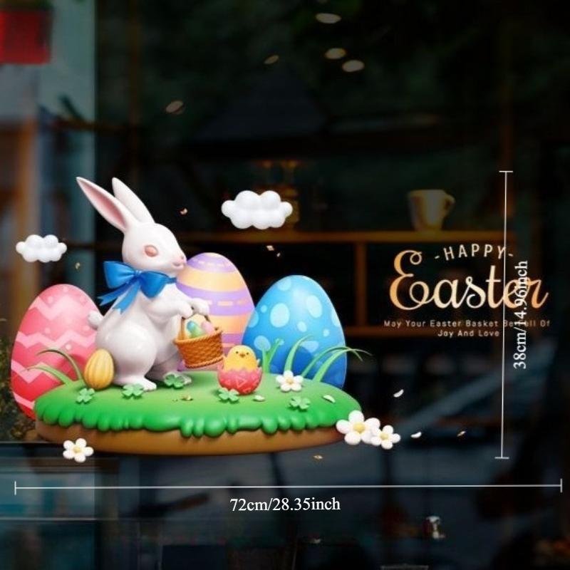 1pc Easter Bunny Egg Static Window Clings, Removable Decals for Shop Mall Glass Door, No Residue Holiday Storefront Decor other