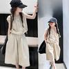 Sommer Mädchen Mode Trendiges Set Koreanischer Stil Weite Hosenröcke Locker Lässiges Outfit für Teenager Kinder
