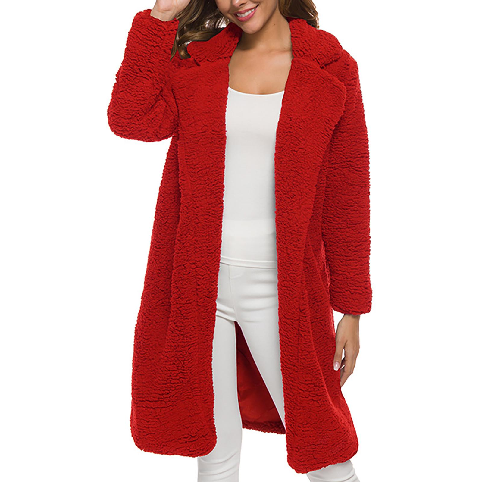 

Женский модный однотонный теплый свободный плюшевый утолщенный кардиган с капюшоном, свитер с длинным рукавом, плюшевое пальто XXL красный