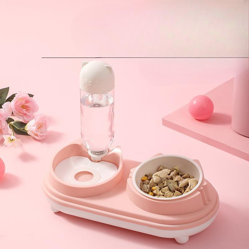 Dual-bowl Dog and Cat Automatic Drinking and Feeding Two-in-one Pet Water Bowl and Food Basin Integrated Design Feeding Bowl