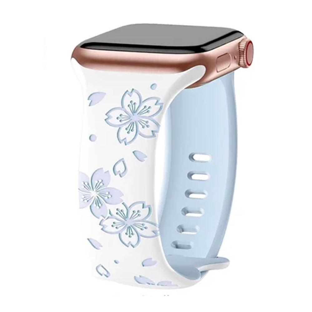 Brățară din silicon pentru Apple Watch Seria 11 46mm 42mm Ultra3 49mm Brățară florală gravată bicolore pentru iWatch 10 9 8 7 6 Se3 41mm 45mm 40mm 44mm