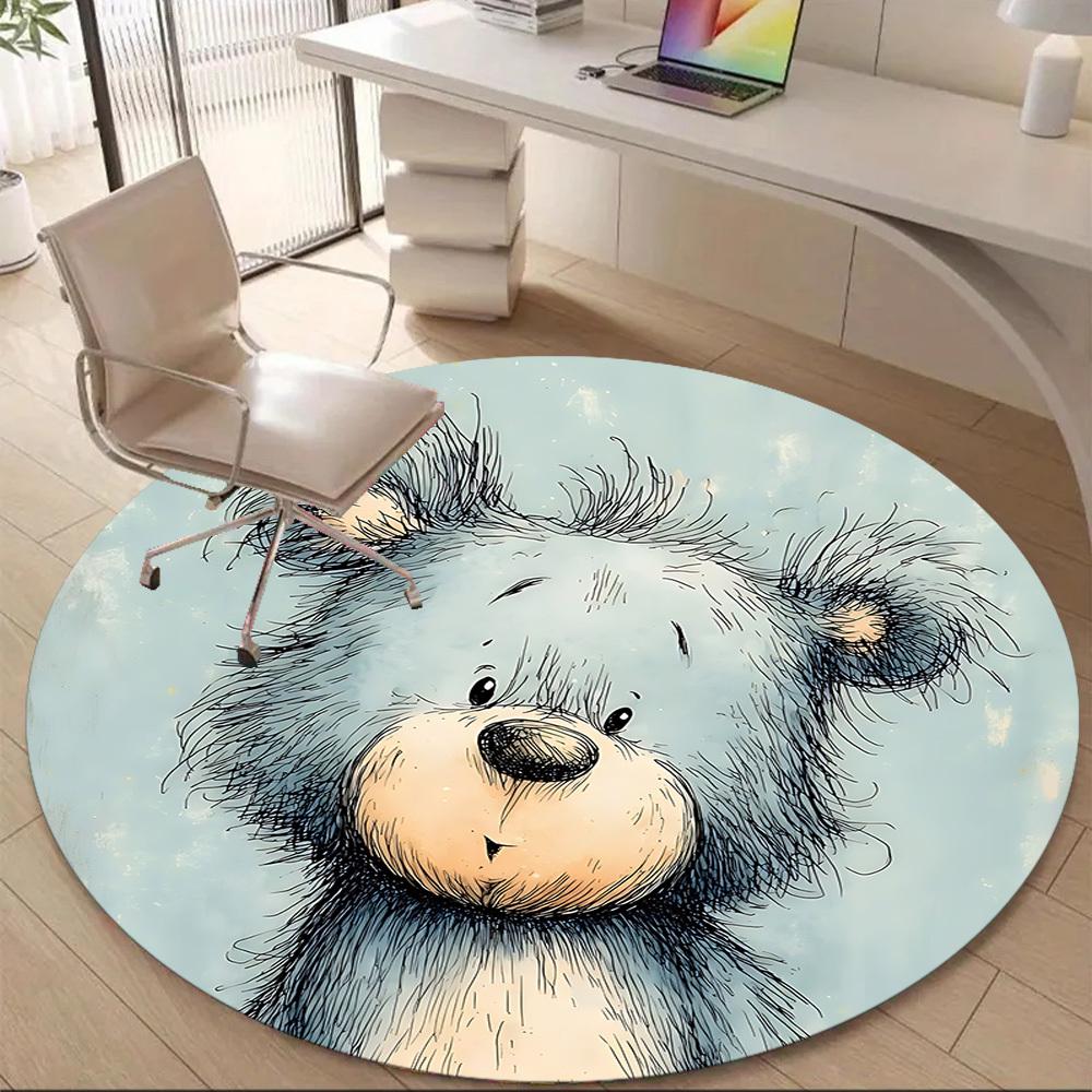 1pc Bear Cub Office Round Area Rug, Indoor Mat Suitable ForOffice, Under Office Chairs Bedroom Living Room Home Decor, Room Deco D029
