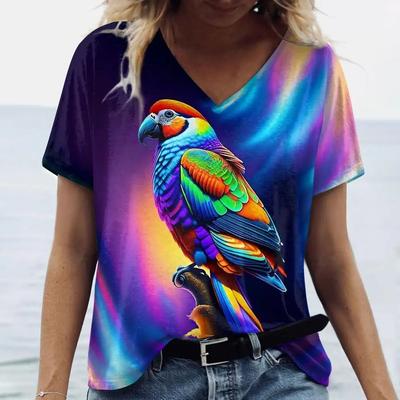 Summer Fashion Bird Parrot 3D Print T-Shirts Women V-Neck Short Sleeve T Shirt Y2k Tops Tees Oversized Harajuku Woman Clothing