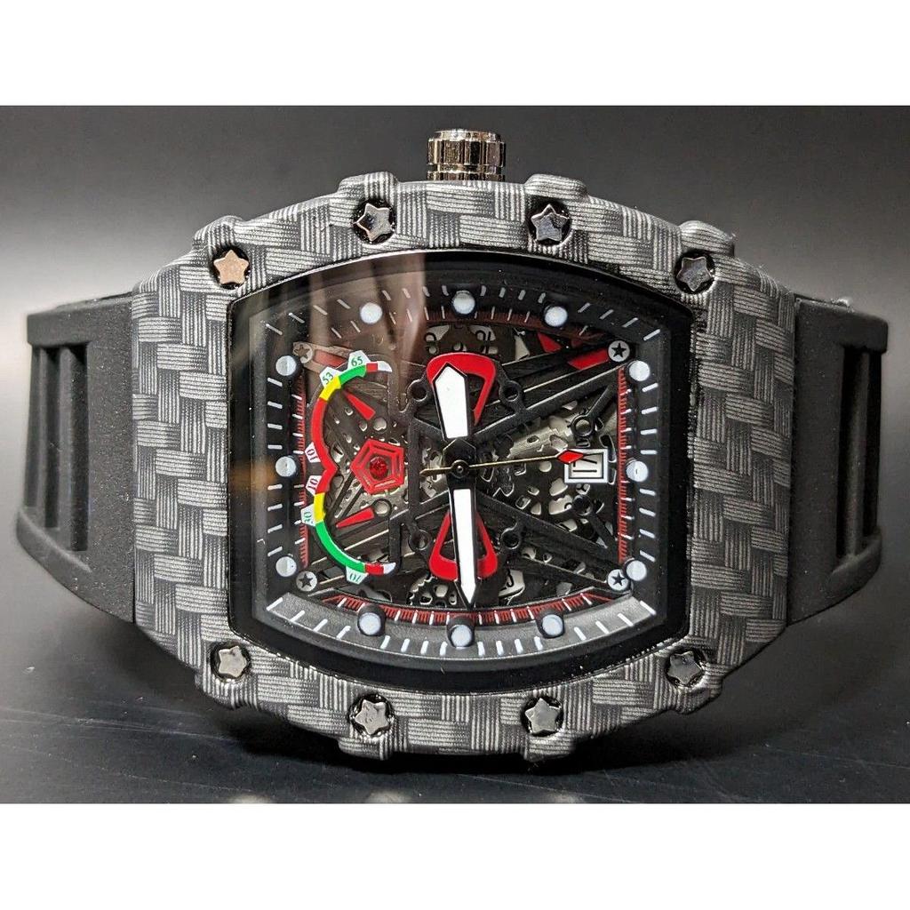 Used New Wristwatch Richard Mille Type Quartz Homage Watch Rubber Tonneau Carbon